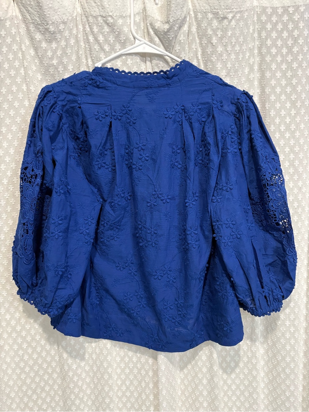 FARM Rio Cobalt Blue Puff-Sleeve Button Front Blouse - Picture 3 of 7
